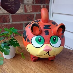 YUCATAN POTTERY HAND PAINTED CERAMIC GARFIELD PIGGY BANK